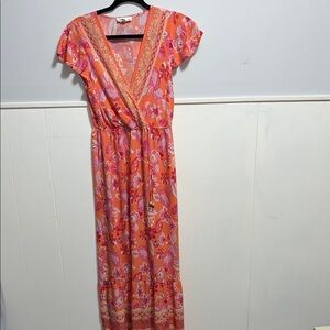 BeBop Floral Maxi Dress - Orange and Pink Medium
